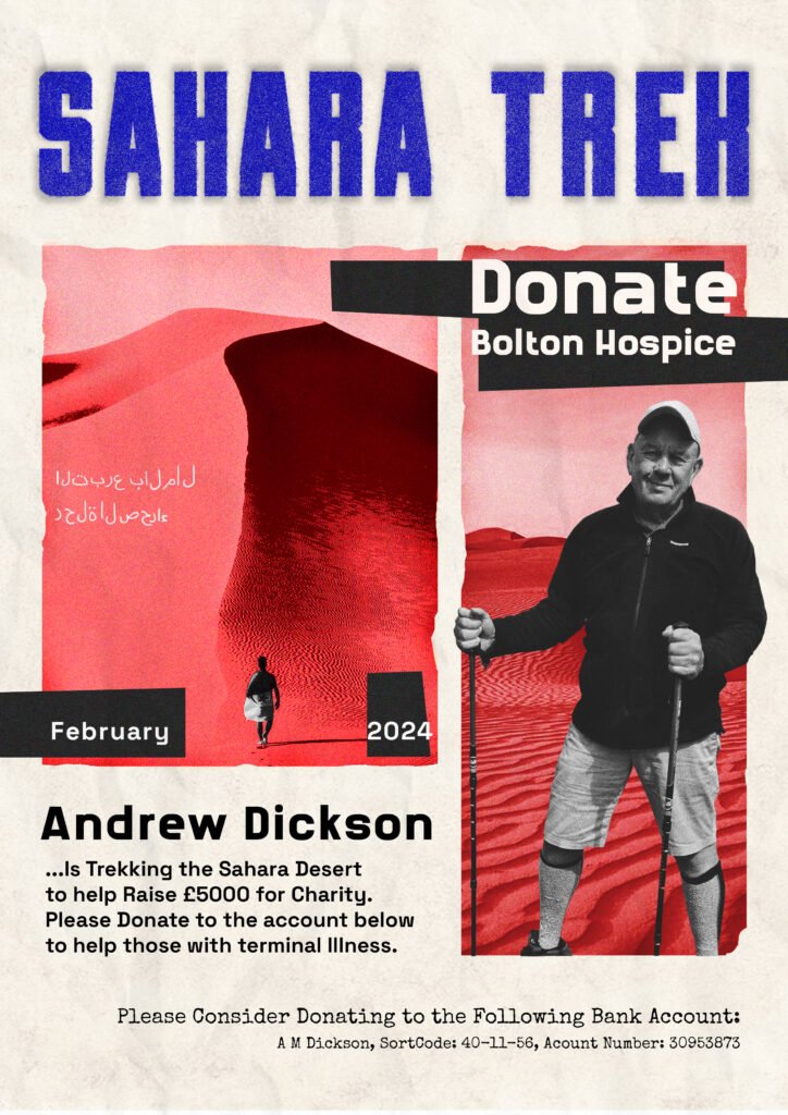Andrew Dickson - sahara trek final poster - Bolton Hospice
